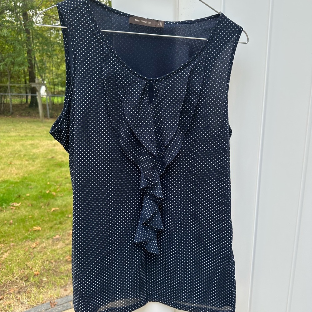The Limited Navy Blue & White Polka Dot Blouse-  light and lined - Large